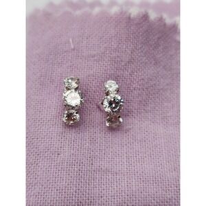 14KT White Gold and Cubic Zirconia Stud Earrings- Center Post